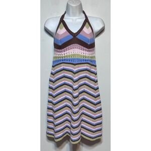 Y2K Festival Knit Pastel Crochet Halter‎ Dress Large Cottagecore Indie Sleeze